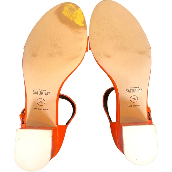 Kate Spade Orange Chunky Patent Faux Leather* Block Heels Sandals Size 7.5 - Picture 15 of 16